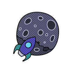 rocket anad planet to the moon concept crypto currency halftone hand drawn  color vector illustration