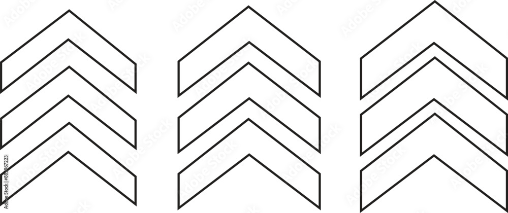 Poster set of chevron arrows line icons gracefully point upward, symbolizing upward direction or movement. 