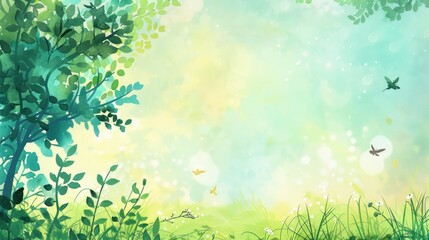 Obraz premium Serene Watercolor Landscape with Butterflies