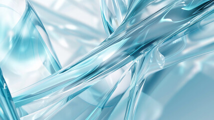 Abstract background with futuristic elements, light blue and white colors, curved shapes, blurred edges, light reflections on the glass surface, minimalist style