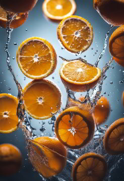 Slices of Orange With Water Splash