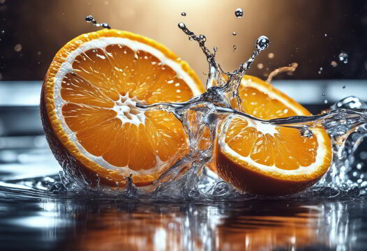 Slices of Orange With Water Splash