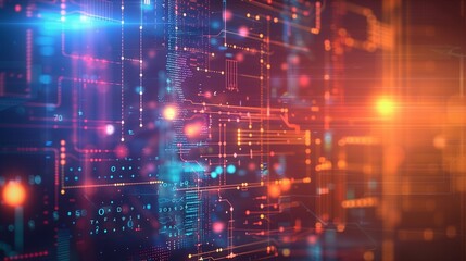 Obraz premium Flowcharts with glowing elements create an abstract tech scene with a soft-focused foreground.