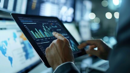 Dynamic Data Dive Collaborative Corporate Team Delving into Strategic Insights on Digital Tablet