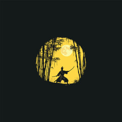 
vector illustration of Ninja, Assassin, Samurai training at night during full moon. Perfect for wallpapers, posters, etc