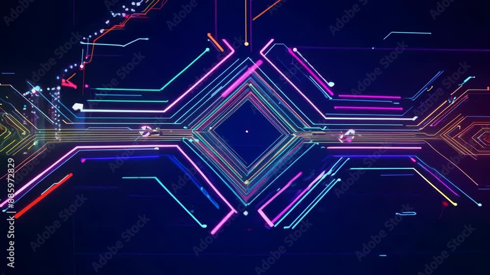 Aufkleber neon futuristic circuit design with glowing geometric patterns