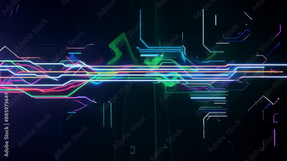 Poster neon futuristic circuit design with glowing geometric patterns