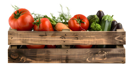 Basket of fruits and vegetables, shopping wooden frame, transparent picture