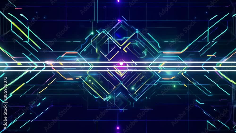 Aufkleber neon futuristic circuit design with glowing geometric patterns