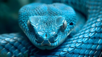 Close-up of a blue viper snake face