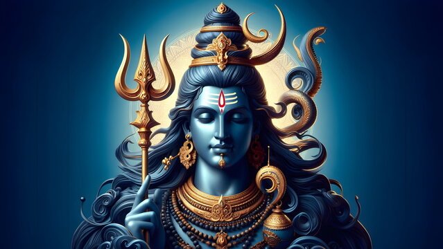 Hindu god shiva goddess of lord Krishna with blue background, 3d rendering