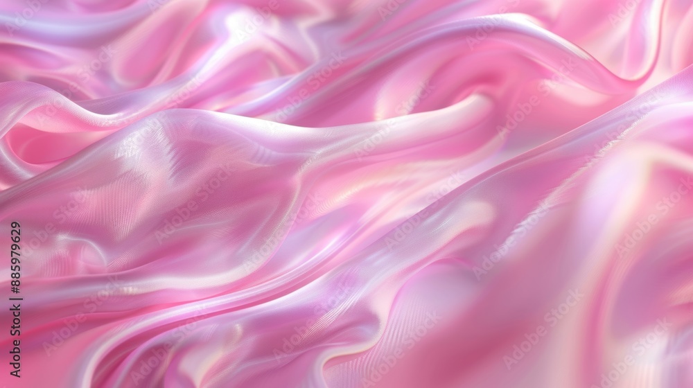 Poster elegant pink satin fabric with soft waves, creating a luxurious and smooth texture in a gentle flow.
