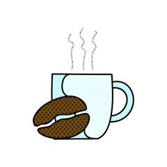 drinking cup and coffee bean halftone hand drawn  color vector illustration