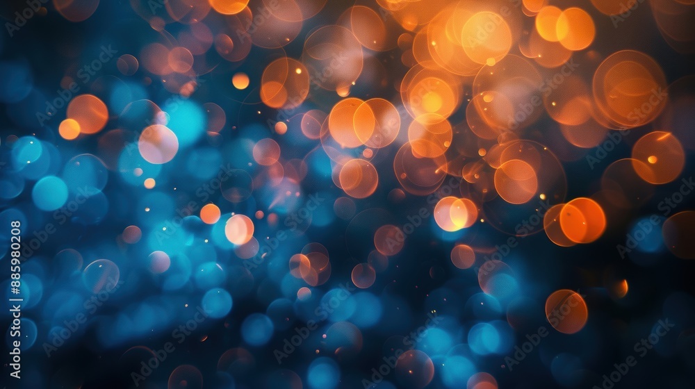 Aufkleber vibrant bokeh light background with blue and orange hues, creating an abstract and festive visual ef