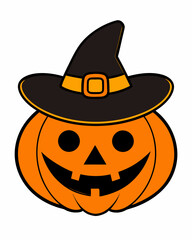 Spooky Halloween Pumpkin with Hat Silhouette Vector illustration 