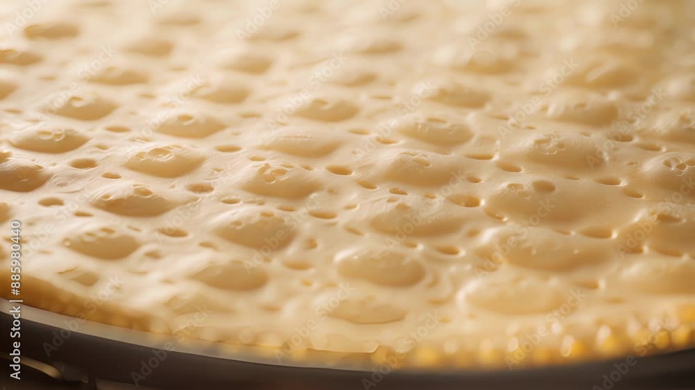 Poster closeup of the gridded surface of the crepe maker featuring small indentations to ensure the batter 