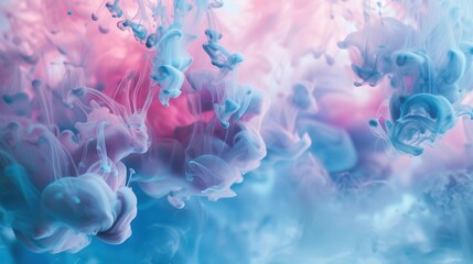 Obraz premium Vibrant abstract image of pink and blue ink swirling together, creating mesmerizing patterns and textures in water.