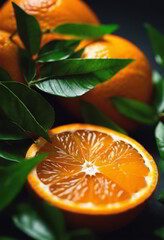 Fresh Orange With Green Leaves