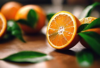Fresh Orange With Green Leaves