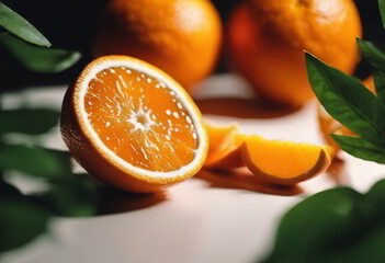 Fresh Orange With Green Leaves