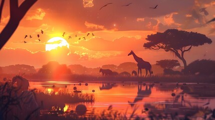 Magical African Wildlife Safari Scene