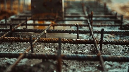 Close Up Concrete Poured Over Iron Bar in Construction Site
