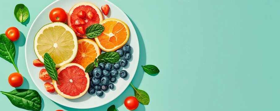Nutrition for cancer patients, balanced diet plate, flat design illustration