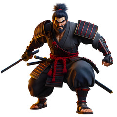 Fototapeta premium an angry looking full body samurai character, 3d rendering, isolated on transparent background
