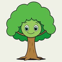 Cartoon Tree Vector Art Illustration