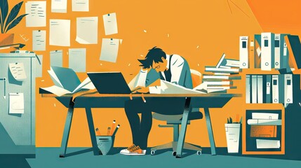 An employee procrastinating while others work, representing laziness and lack of commitment. Generative AI.