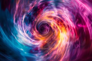 Swirling vortex of vibrant colors, like a cosmic whirlpool. Mesmerizing blend of blue, pink, purple, and orange in a spiral pattern.