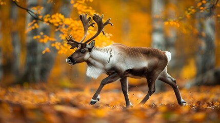 Beautiful portrait of a reindeer in an idyllic autumn setting