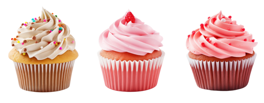set of different cup cake cut out transparent background - Powered by Adobe