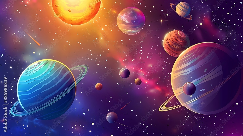 Poster cosmic planet star galaxy with space view for solar system concept and space knowledge.