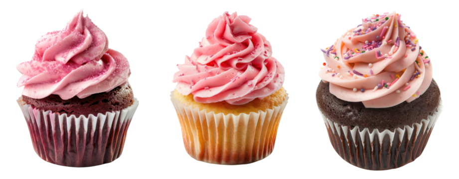 set of different cup cake cut out transparent background