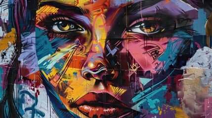 A stunning street art mural with vibrant colors and intricate designs, showcasing urban creativity. Generative AI.