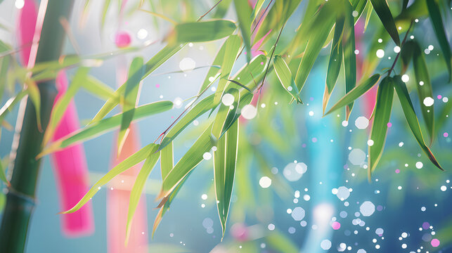 Tanabata bamboo leaves, paper strips, and sparkling background material