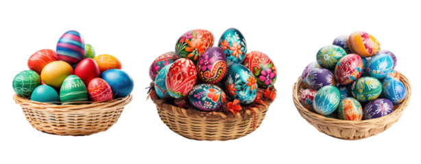 set of easter egg basket nest cut out background