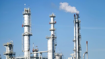 Obraz premium Industrial Oil Refinery Plant Against Clear Blue Sky