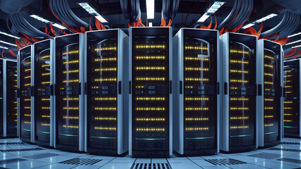 server data center cybersecurity room technological 3d illustration