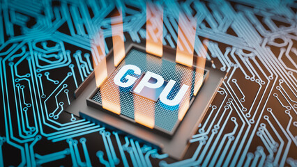 GPU computing chip of graphics card. 3d rendering