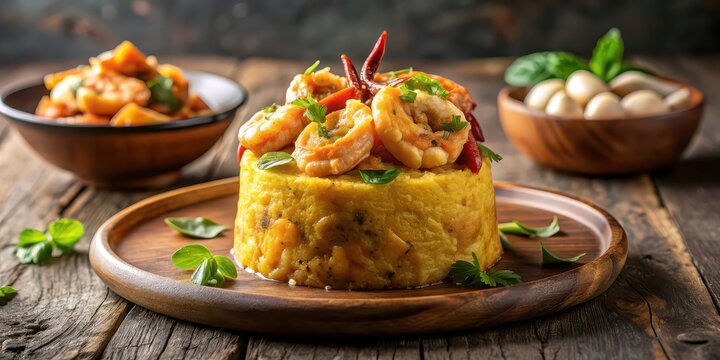 Elegant display of Puerto Rican mofongo with mashed plantains