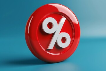 Bright red circular icon with a white percentage symbol, Discount sign, eyecatching and urgent