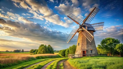 Charming old-fashioned windmill in a picturesque countryside , windmill, countryside, charming, rustic, vintage