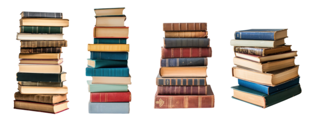 set of book stack cut out transparent background