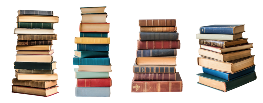 set of book stack cut out transparent background