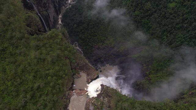 Birdseye Aerial View of Wallaman Falls, Queensland, Australia. Flowing Water and Landscape