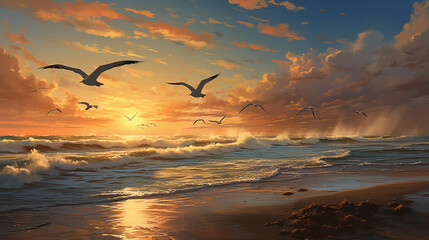 Naklejka premium beach birds sea-ocean flying birds