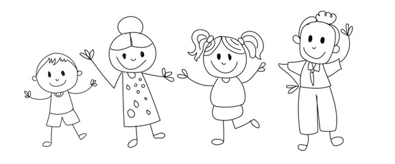 hand drawn illustration of a family. vector of doodle art. 