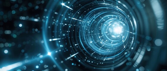 Obraz premium A futuristic space tunnel with bright stars and cosmic dust swirling around, giving a sense of traveling through the galaxy